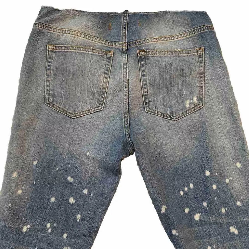 Free People Jeans Raw Waistband Bleach Spot Mid Rise Crop Bootcut Size 27 - Picture 8 of 11